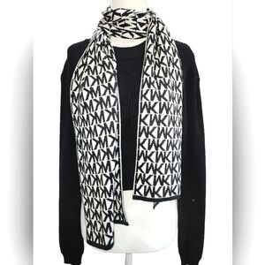 Micheal Kors Womens MK Logo Print Scarf Black and White